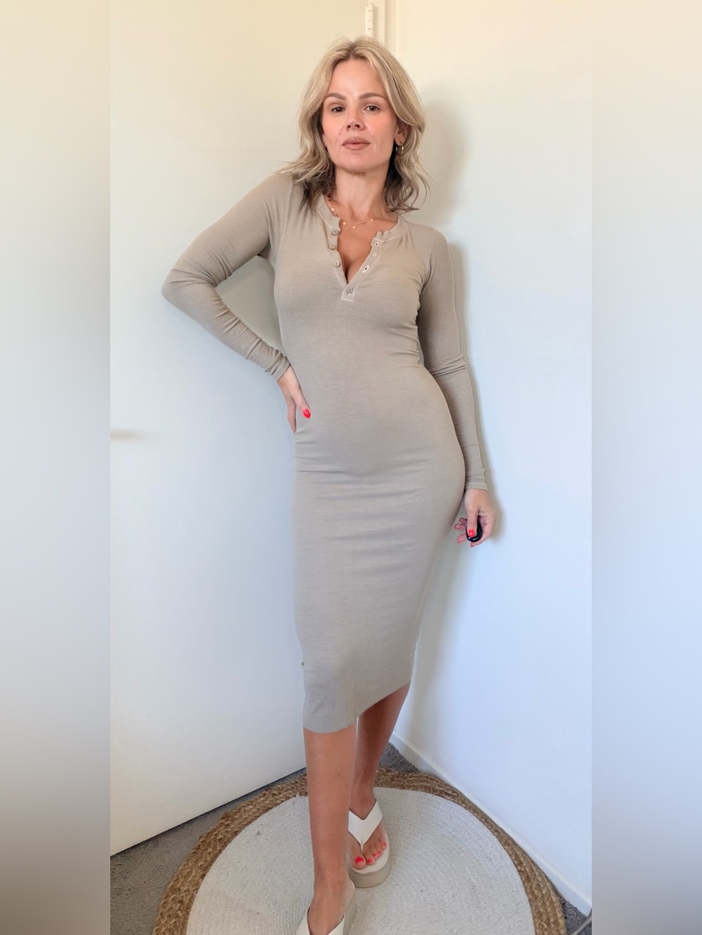 Enza Costa Long Sleeve Henley Midi Dress